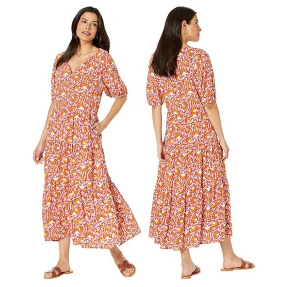 Elliott Lauren Under The Tuscan Sun Gathered Tiered Long Maxi Dress
